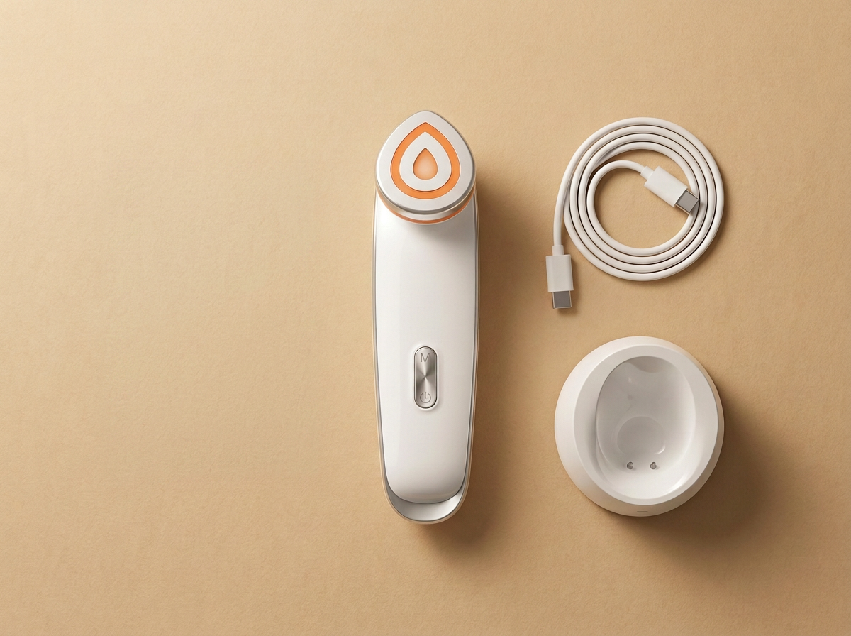 The wand, charging dock, USB cable and user guide laid out